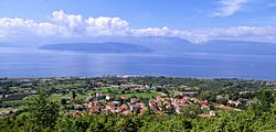 Panoramic view of the village Slivnica, in background Lake Prespa