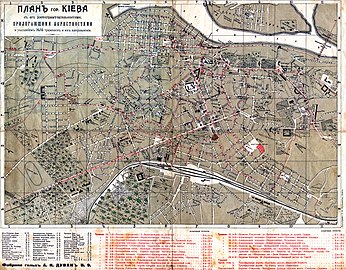 1913. Plan des itinéraires de tramway de Kiev.