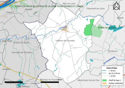 Carte des ZNIEFF de type 1 localisées sur la commune[Note 2].