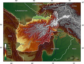 The mountainous topography of Afghanistan Afghan topo en.jpg