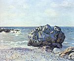 Bucht von Langland mit Felsen (1887) van Alfred Sisley