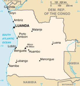Localización do Morro de Moco en Angola