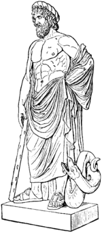 'n Tekening van 'n beeld van Asklepios in die Louvre.