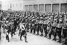 Mussolini inspects the troops in 1934. Benito-Mussolini-inspects-the-troops-in-Rome-391839586264.jpg