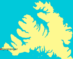 Carte de l'Ouest de l'Islande situant le Bjargtangar.