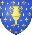 D'azur, semé de fleurs de lys d'or et de larmes d'argent, au vase du second émail brochant sur le tout.