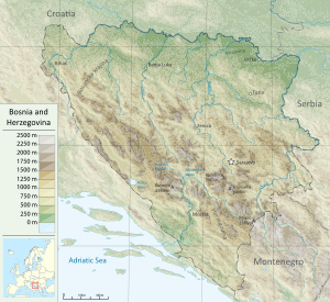 English: Topographic map of Bosnia and Herzegovina