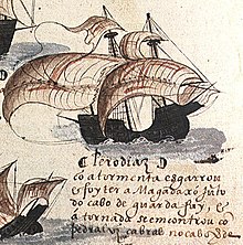 European contact began in 1500 when Portuguese explorer Diogo Dias recorded the island while participating in the 2nd Portuguese India Armadas. Detail of Diogo Dias's ship (Cabral Armada).jpg