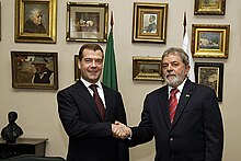 Medvedev and the Brazilian President Luiz Inácio Lula da Silva in Brazil 2008