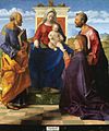 Giovanni Bellini. Madonna and Child with Saints Peter and Mark (?) and a Donor