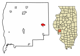 Location of Greenfield in Greene County, Illinois.