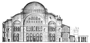 Following the city's conquest, the Church of the Holy Wisdom (the Hagia Sophia) was converted into a mosque. Hagia-Sophia-Laengsschnitt.jpg