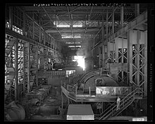 A photograph of the interior Kaiser Steel mill