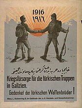Надпись на плакате гласит: «Сбор пожертвований для турецких войск в Галиции».