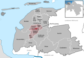 Poziția Marienhafe pe harta districtului Aurich