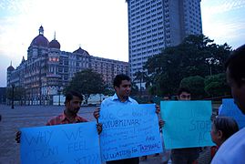Few citizens near the Gateway of India demanding the government to act after the 26 November attacks in 2011