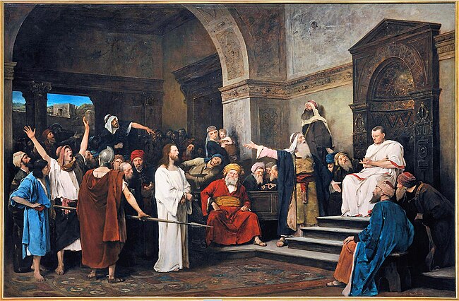 "Cristo davanti a Pilato", olio di Mihály Munkácsy, 1881