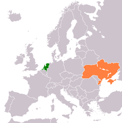 Map indicating locations of Netherlands and Ukraine