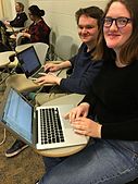 New editor having just published a new article during the Cornell University 2017 Art + Feminism Wikipedia edit-a-thon. Olin Library, March 11, 2017.
