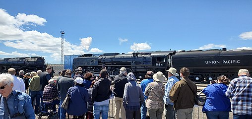 UP 844 (right) and UP 4014 on display in Ogden, Utah in May 2019