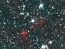 The existence of Comet NEOWISE (here depicted as a series of red dots) was discovered by analyzing astronomical survey data acquired by a space telescope, the Wide-field Infrared Survey Explorer. PIA23792-1600x1200(1).jpg