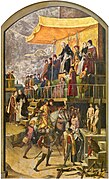 佩德罗·贝鲁格特的《圣道明主持的宗教审判（西班牙语：Auto de Fe presidido por Santo Domingo de Guzmán）》，154 × 92cm，约绘于1495年，1867年购买[19]