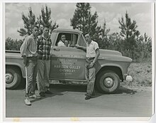 Members of the Little River Soil Conservation District, Columbia County, Georgia, 1957 Photograph of Horace Fitzgerald, Larry Edmond, John DaVitte, Clever Youngblood with a Future Farmers of America truck, Columbia County, Georgia, 1957 May - DPLA - 1ca880d126105c8d62f04f91f05e80b3.jpeg