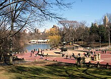 East end of the Lake and Loeb Boathouse, foreshortened as seen from Bethesda Terrace