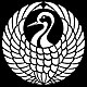 鶴丸（新バージョン、下記参照）と社名（英語）のロゴ（左）。なお、鶴丸（鶴の丸）とはもともと家紋の一種で、右のようなものである。