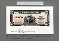 Five-peso silver certificate from the 1936 series, progress proof obverse