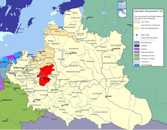 Mapa mostrando a localização da voivodia da Mazóvia (em vermelho) na República das Duas Nações.