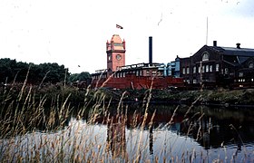 Industrial buildings such as the Mather & Platt engineering works are represented