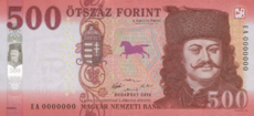 A legkisebb címletű magyar bankjegy, az 500 forintos II. Rákóczi Ferenc arcképével
