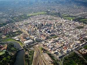 Aerial view of the Adelaide city centre lookin...