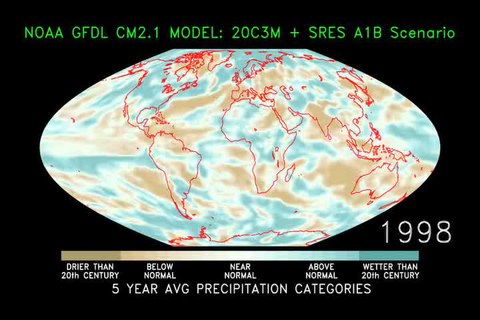 Файл: Анимация прогнозируемых годовых осадков с 1900 по 2100 год на основе сценария выбросов SRES A1B (климатическая модель NOAA GFDL CM2.1) 480p.ogv