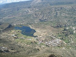 The lake named Quchapampa and the village of Aucara in the Lucanas Province