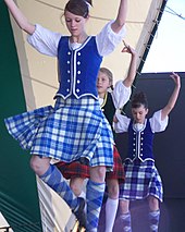 Highland dancing in traditional Gaelic dress with its tartan pattern Brazier Dancers 01.jpg