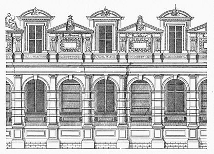 Dizajn fasade za vrtno krilo Tuilerijske palače, ki ga je zasnoval Philibert Delorme