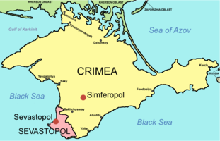 クリミア自治共和国を黄色に塗ったクリミア半島の地図