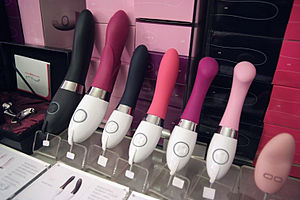 Designer vibrators in an erotic shop for women