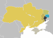 Ukraine between 2014 and 2022:

.mw-parser-output .legend{page-break-inside:avoid;break-inside:avoid-column}.mw-parser-output .legend-color{display:inline-block;min-width:1.25em;height:1.25em;line-height:1.25;margin:1px 0;text-align:center;border:1px solid black;background-color:transparent;color:black}.mw-parser-output .legend-text{}
Controlled by the Donetsk People's Republic

Claimed by the Donetsk People's Republic (i.e., Donetsk Oblast)

Controlled by the Luhansk People's Republic

Claimed by the Luhansk People's Republic (i.e., Luhansk Oblast)
Annexed by Russia (i.e., Crimea) Donetsk and Lugansk Peoples Republics in Ukraine.png