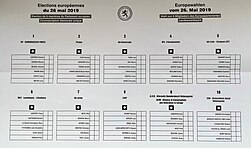 Bulletin de vote pour les élections européennes de 2019 au Luxembourg