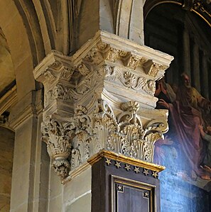 Classical column capital in choir