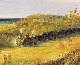Inauguración del ferrocarril a Langreo. Cuadro de Jenaro Pérez Villamil. 1852