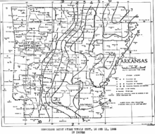 Черно-белая контурная карта осадков в штате. Обозначены города и границы округов.