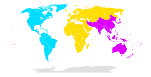 English: A map of the world divided into Inter...