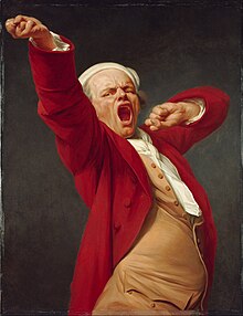 "Contagious" yawning has been observed in humans, chimpanzees, dogs, cats, birds, and reptiles, and can occur across species. Joseph Ducreux (French) - Self-Portrait, Yawning - Google Art Project.jpg