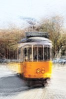 Lisbon 14 Tram in movement during the summer