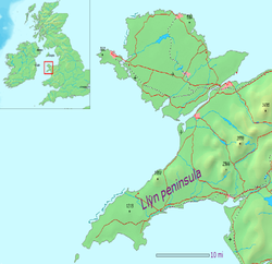 Localización de la isla frente a la península de Lleyn