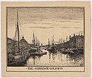 De Nieuwe Vaart, gezien vanaf de Kattenburgerbrug naar molen de Gooyer (links de Oosterkerk) - prent van L.W.R. Wenckebach, 1898